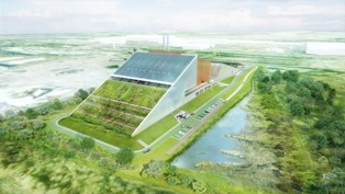 An artist's impression of Veolia's proposed energy-from-waste facility at Llanwern, Newport